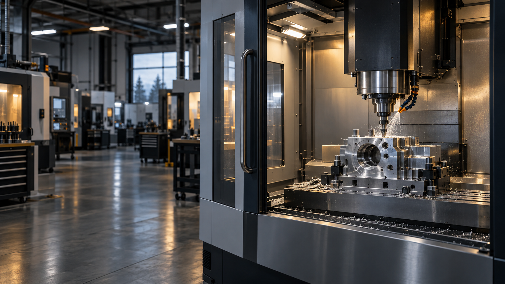 Modern CNC machining centre operating in a precision manufacturing facility